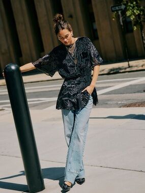 Free People Black Velvet Floral Mini Dress